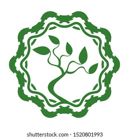 Abstract green leaf emblem. Bio organic logo.