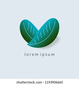 Abstract green leaf heart, vector vegetarian food icon, organic food, design element for vegan menu