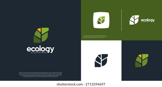 Abstract green leaf logo, with the concept of environmental conservation, awareness, graphic design illustration.