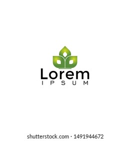 Abstract green leaf logo design. Elegant queen crown symbol.interesting icon