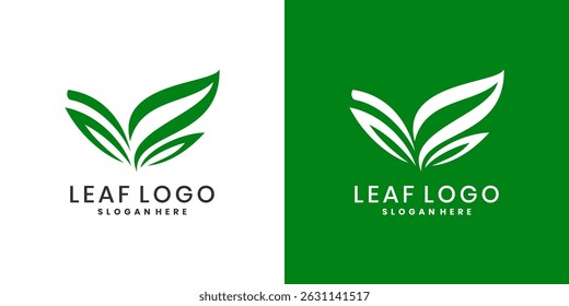 Abstract green leaf logo design for organic, eco-friendly and farming brands