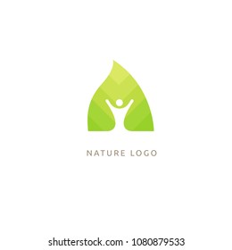 Abstract green leaf logo icon vector design. Landscape design, garden, Plant, nature and ecology vector logo. Ecology Happy life Logotype concept icon. Vector illustration, Graphic Design 