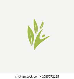 Abstract green leaf logo icon vector design. Landscape design, garden, Plant, nature and ecology vector logo. Ecology Happy life Logotype concept icon. Vector illustration, Graphic Design.