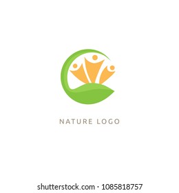 Abstract green leaf logo icon vector design. Landscape design, garden, Plant, nature and ecology vector logo. Ecology Happy life Logotype concept icon. Vector illustration, Graphic Design.