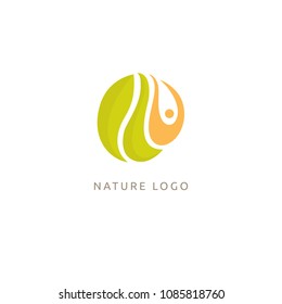 Abstract green leaf logo icon vector design. Landscape design, garden, Plant, nature and ecology vector logo. Ecology Happy life Logotype concept icon. Vector illustration, Graphic Design.