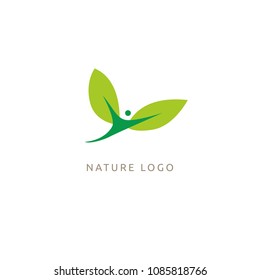 Abstract green leaf logo icon vector design. Landscape design, garden, Plant, nature and ecology vector logo. Ecology Happy life Logotype concept icon. Vector illustration, Graphic Design.