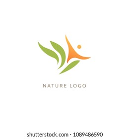 Abstract green leaf logo icon vector design. Landscape design, garden, Plant, nature and ecology vector logo. Ecology Happy life Logotype concept icon. Vector illustration, Graphic Design.