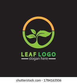 Abstract green leaf logo icon vector design isolated on black background. Landscape design  garden, Plant,spa, nature and ecology vector logo. 