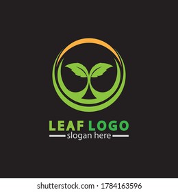 Abstract green leaf logo icon vector design isolated on black background. Landscape design  garden, Plant,spa, nature and ecology vector logo. 