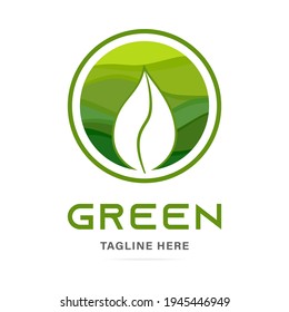 Resumen logotipo de hoja verde icono diseño vectorial líneas dibujadas a mano ecoseñalización.Diseño paisajístico de plantilla, símbolo de jardín, logotipo de empresa de negocios de medio ambiente.Planta orgánica, naturaleza, comida vegana, ecología