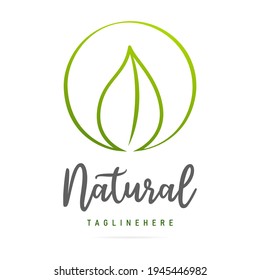 Resumen logotipo de hoja verde icono diseño vectorial líneas dibujadas a mano ecoseñalización.Diseño paisajístico de plantilla, símbolo de jardín, logotipo de empresa de negocios de medio ambiente.Planta orgánica, naturaleza, comida vegana, ecología