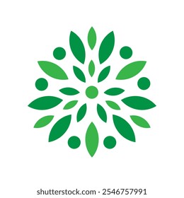 Abstract green leaf logo icon. Heath care symbol. Geometric leaves concept. Vector illustration.