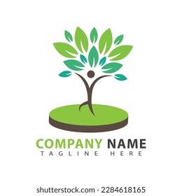 Abstrakte Mann Logo Vorlage mit grünem Kreis Baum, Vektorgrafik.