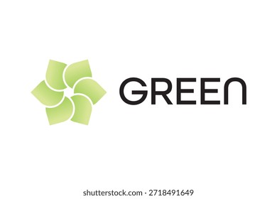 Abstraktes grünes Blatt Pinwheel Logo, Eco Blume Blütenblatt Emblem, minimaler Farbverlauf Vektorsymbol
