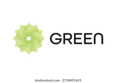 Abstraktes grünes Blatt Pinwheel Logo, Eco Blume Blütenblatt Emblem, minimaler Farbverlauf Vektorsymbol