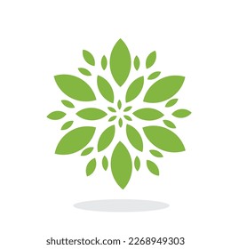 Resumen de formas de hoja verde icono logotipo,símbolo de cuidado de la salud abstracto,Concepto de hojas geométricas de ilustración vectorial.