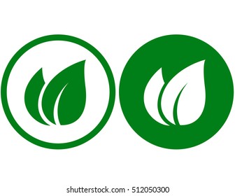 abstract green leaf signs on round button