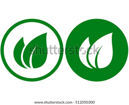 abstract green leaf signs on round button