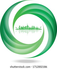 Abstract green leaf sphere logo. High quality eco vector template