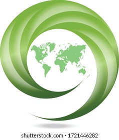 Logo abstracto de la esfera de hojas verdes. Plantilla de vector ecológico de alta calidad
