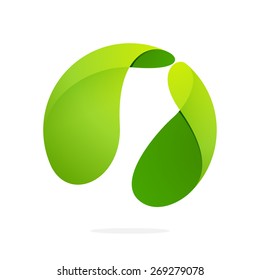 Abstract green leaf sphere logo. High quality eco vector template.