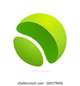 Abstract green leaf sphere logo. High quality eco vector template.