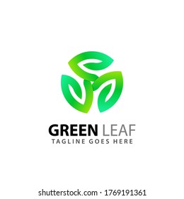 Abstract Green Leaf Spinning Logos Design Vector Illustration Template Premium