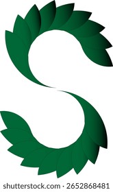 Abstract green leaf style S letter vector illustration, a nature-inspired eco design