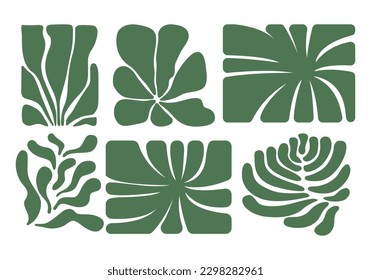 Abstract green leafs flowers boho style element illustration vector set bundle clip art silhouette printable 
