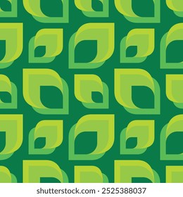Abstract green leaves flowers vector square seamless geometric pattern or texture.