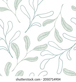 Abstract green leaves seamless pattern, vector illustration.