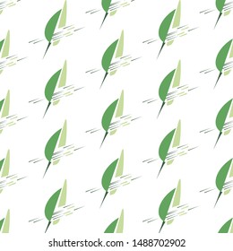 Abstract green leaves with strokes on white background. Geometric pattern. Vector