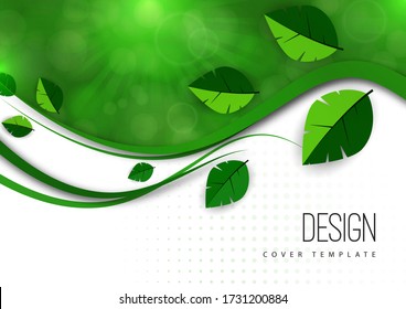 Abstract green leaves, waves, bright modern background, flare. Ecology concept. Vector illustration for your design.