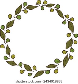 Abstract green leaves wreath falt design doodle for decoration on nature and organic lifestyle.