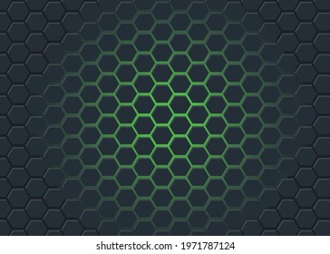 abstract green light geometric hexagon abstract background. Surface hexagon pattern, hexagonal honeycomb.