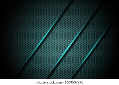 Abstract green light line slash on hexagon mesh pattern in dark grey metallic design modern luxury futuristic background vector illustration.