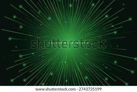Abstract green light lines swirl on dark background. Speed movement concept. Vector illustration