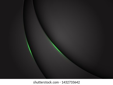 Abstract green light on dark grey grey metallic curve overlap with blank space design modern futuristic background vector illustration.