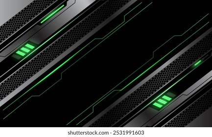 Abstract green light power cyber technology futuristic metal black line hexagon mesh geometric design creative background vector illustration.