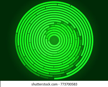 abstract green light ray burst vector background and neon circle design