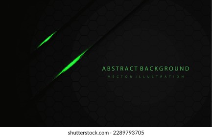 Abstrakter grüner heller Schatten auf dunkelgrauem, schwarzem Hexagon-Maschenmuster Design moderne luxuriöse futuristische Hintergrund, Vektorgrafik.
