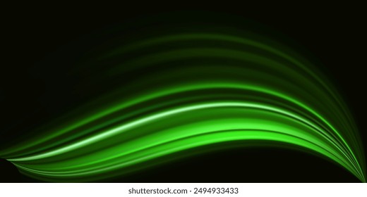 Abstract green light trails in the dark, motion blur effect