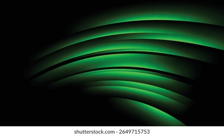abstract green light trails on black background. neon glowing decoration 