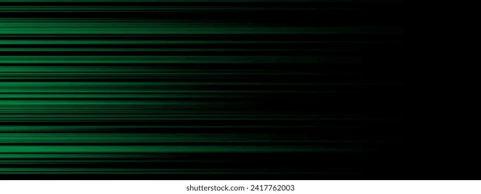 Abstract green lighting effect speed direction on a black background vector illustration.
