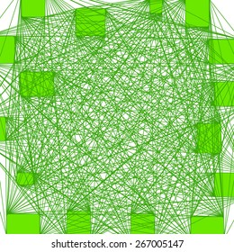 Abstract Green Line Background. Fine Squares and Chaotic Lines Structure on White Background.
