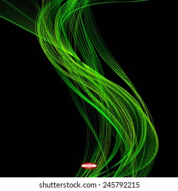 abstract green line emerald wave yellow band on black background vector