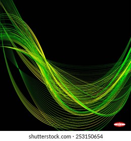 abstract green line emerald wave yellow band on black background vector