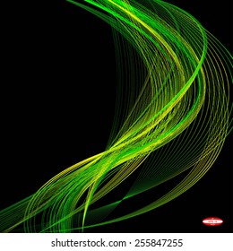 abstract green line emerald wave yellow band on black background vector