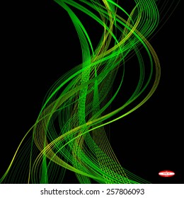 abstract green line emerald wave yellow band on black background vector