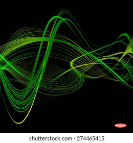 abstract green line emerald wave yellow band isolated on black background. vector illustration